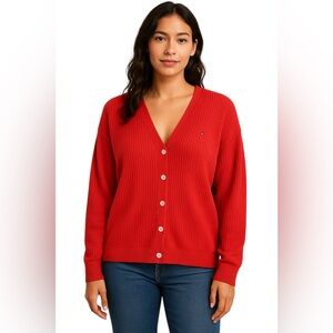Tommy Hilfiger Waffle Knit Cardigan Relaxed Preppy Coastal Grandmillennial M